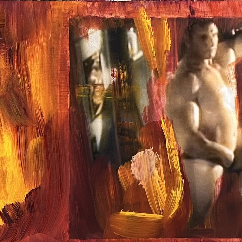 Subject of Desire (Outside Bodybuilders Study), oil and paper on wood, by Nikolaos Giannakakis