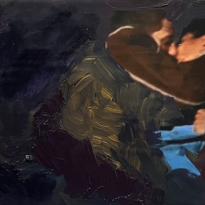 Subject of Desire (Outside Cowboys Study), oil and paper on wood, by Nikolaos Giannakakis